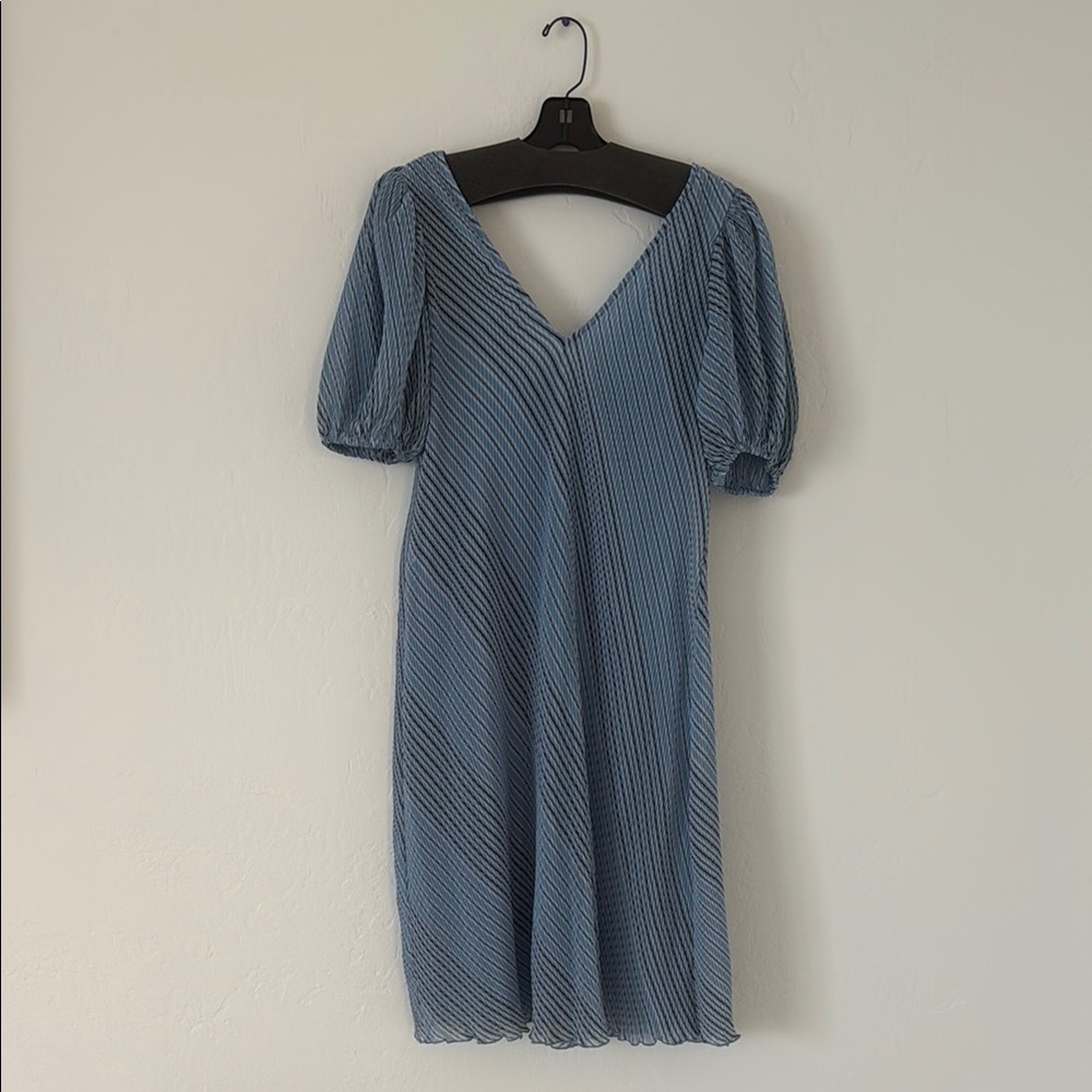 Ganni Gray Puff Sleeve V-Neck Sundress